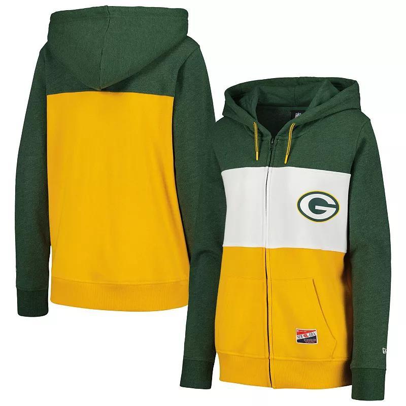 Womens New Era Bay Packers Color-Block Full-Zip Hoodie Product Image