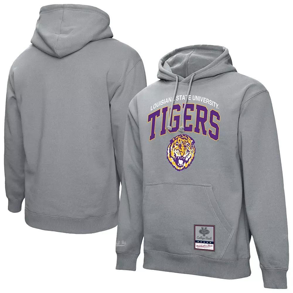 Men's Mitchell & Ness Heather Gray LSU Tigers Classic Arch Pullover Hoodie,  Product Image