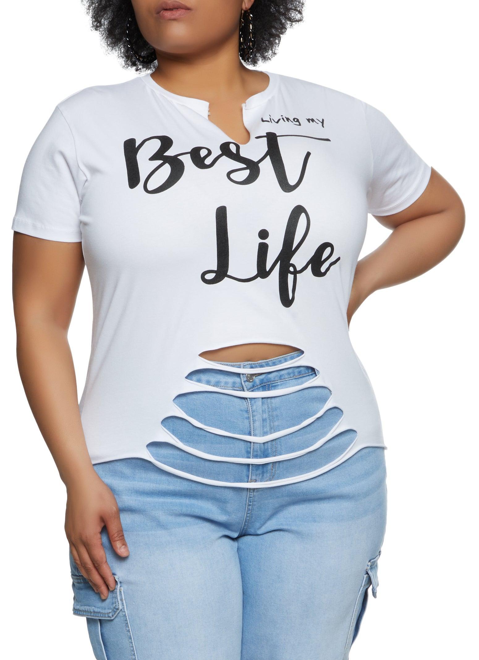 Womens Plus Size Living My Best Life Laser Cut Graphic Tee Product Image