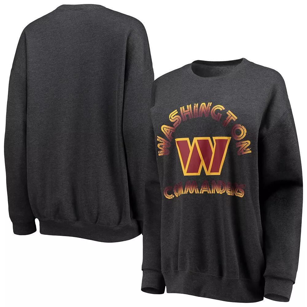 Women's WEAR by Erin Andrews Heathered Charcoal Washington Commanders Oversized Fleece Pullover Sweatshirt, Size: Small, Wft Charco Product Image