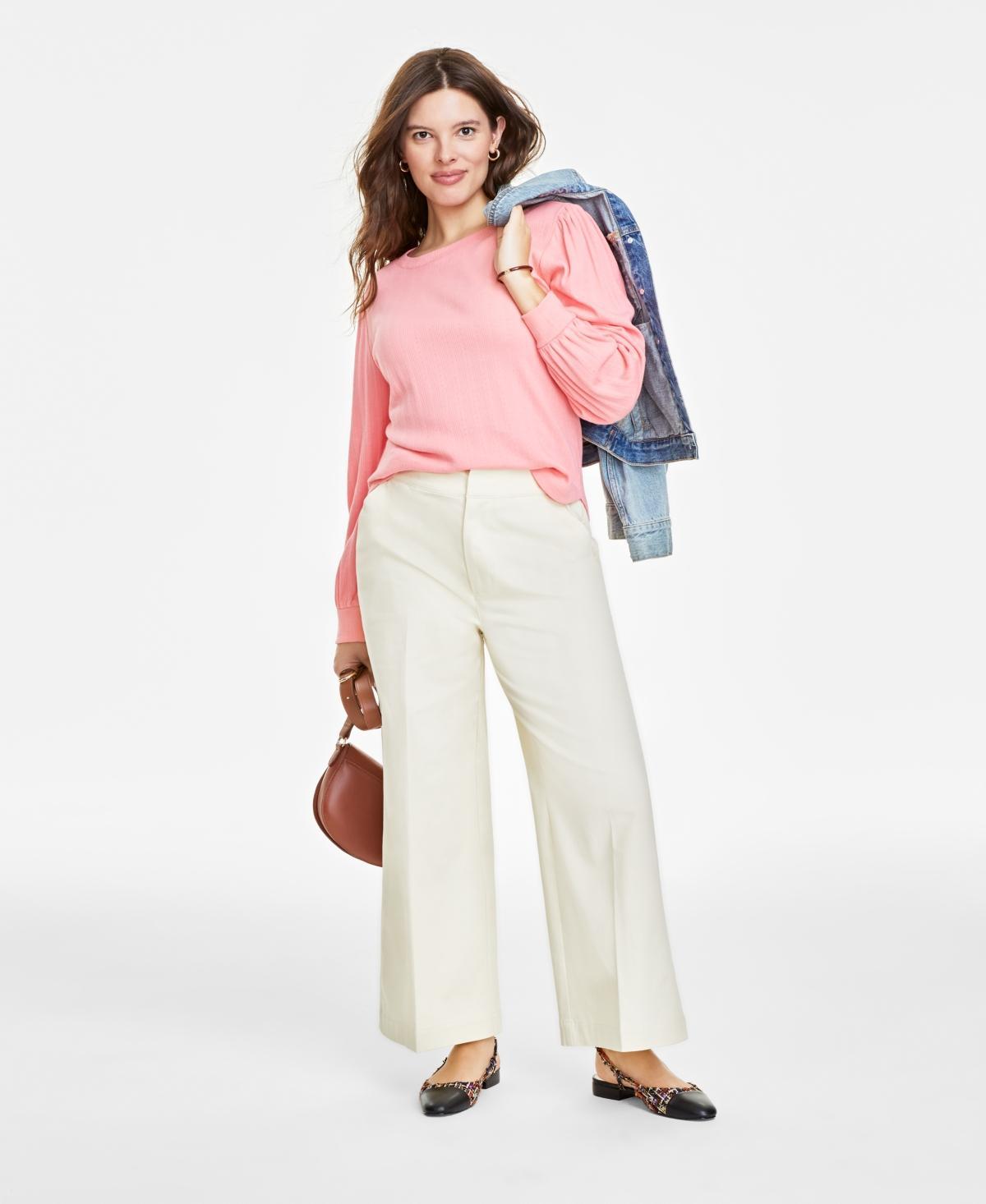 On 34th Womens Pointelle-Rib Long-Sleeve Top, Created for Macys Product Image