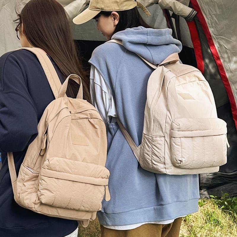 Plain Quilted Nylon Backpack Product Image