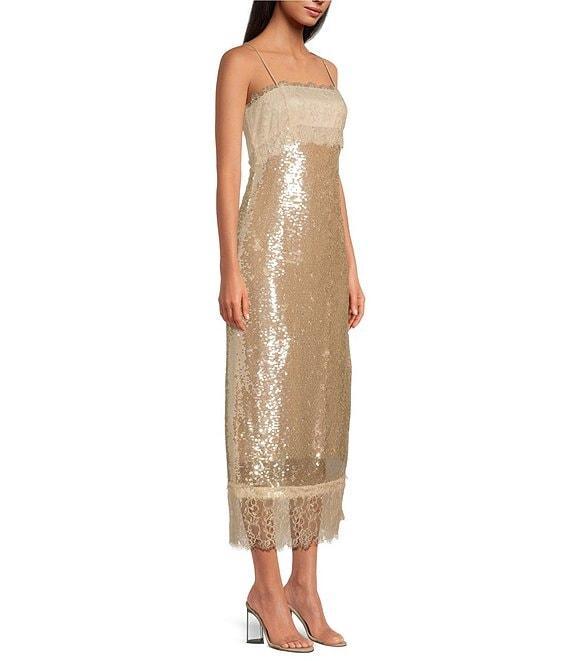Gianni Bini Madelyn Square Neck Sleeveless Sequin Lace Midi Dress Product Image