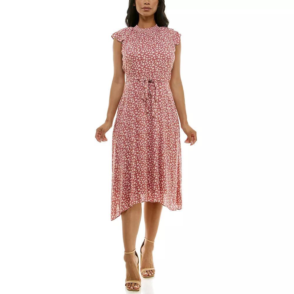 Women's Nina Leonard Smocked Flutter Sleeve Dress, Size: Large, Soft Red Product Image