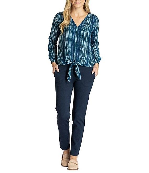 APNY V-Neck Long Sleeve Tie Front Printed Top Product Image