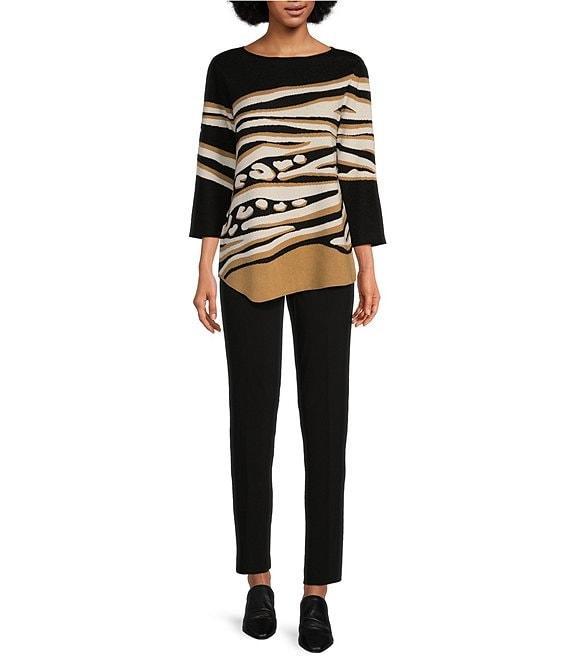 Ali Miles Zebra Print Round Neck 3/4 Sleeve Asymmetrical Sweater Product Image