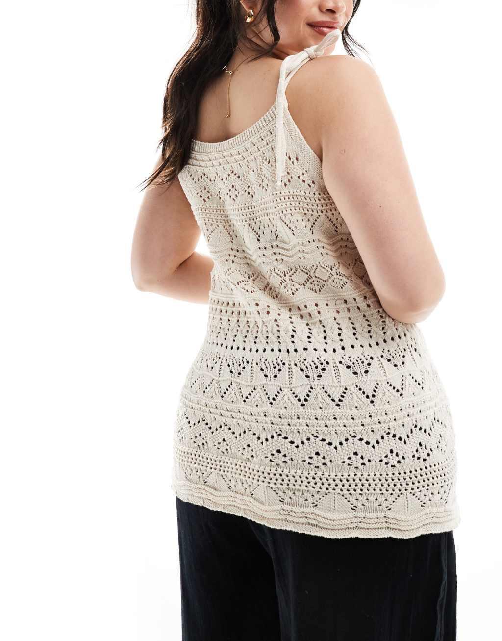 ONLY Curve crochet tank top with beaded details in stone  Product Image