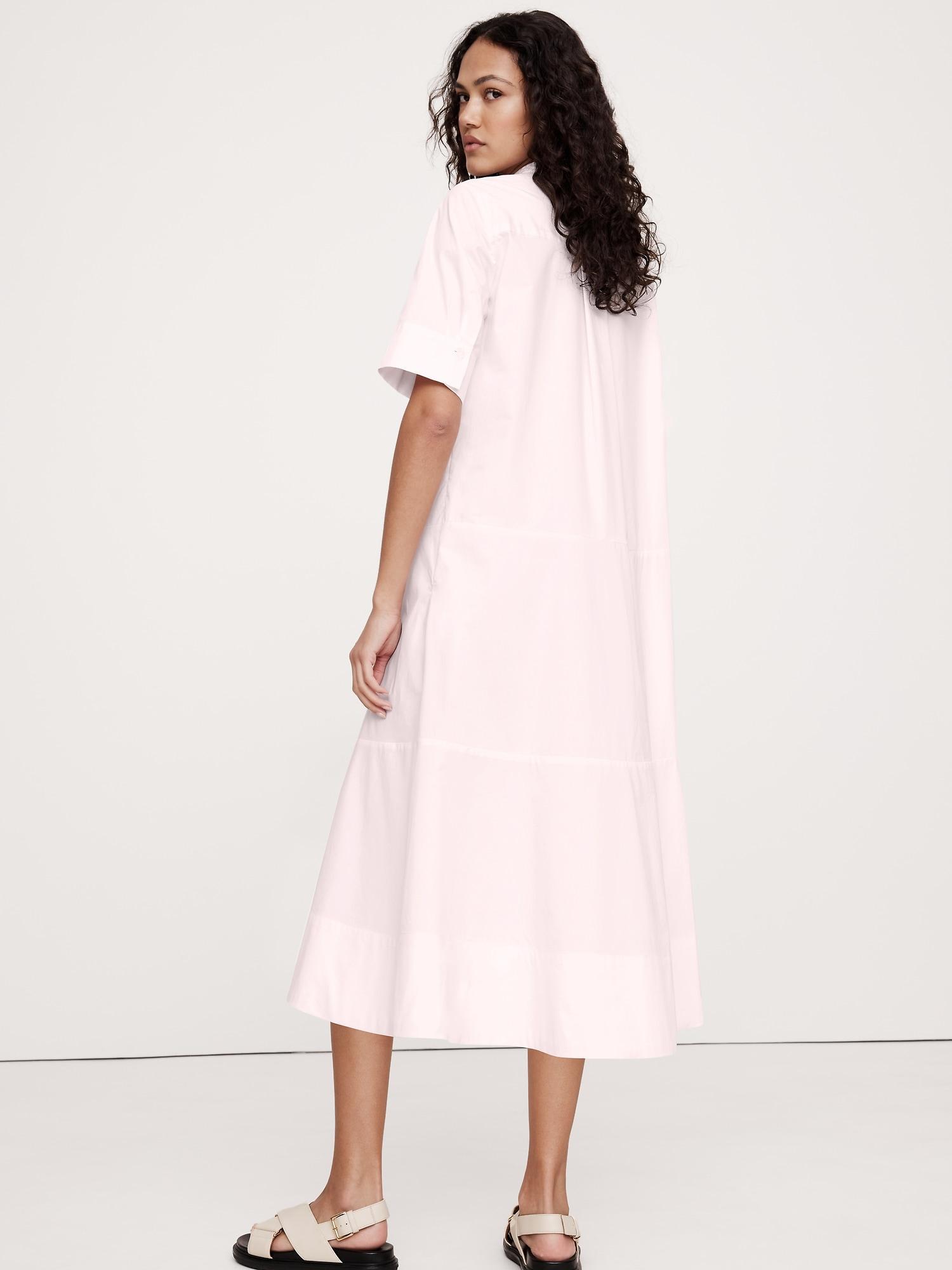Poplin Tuxedo-Front Midi Dress Product Image