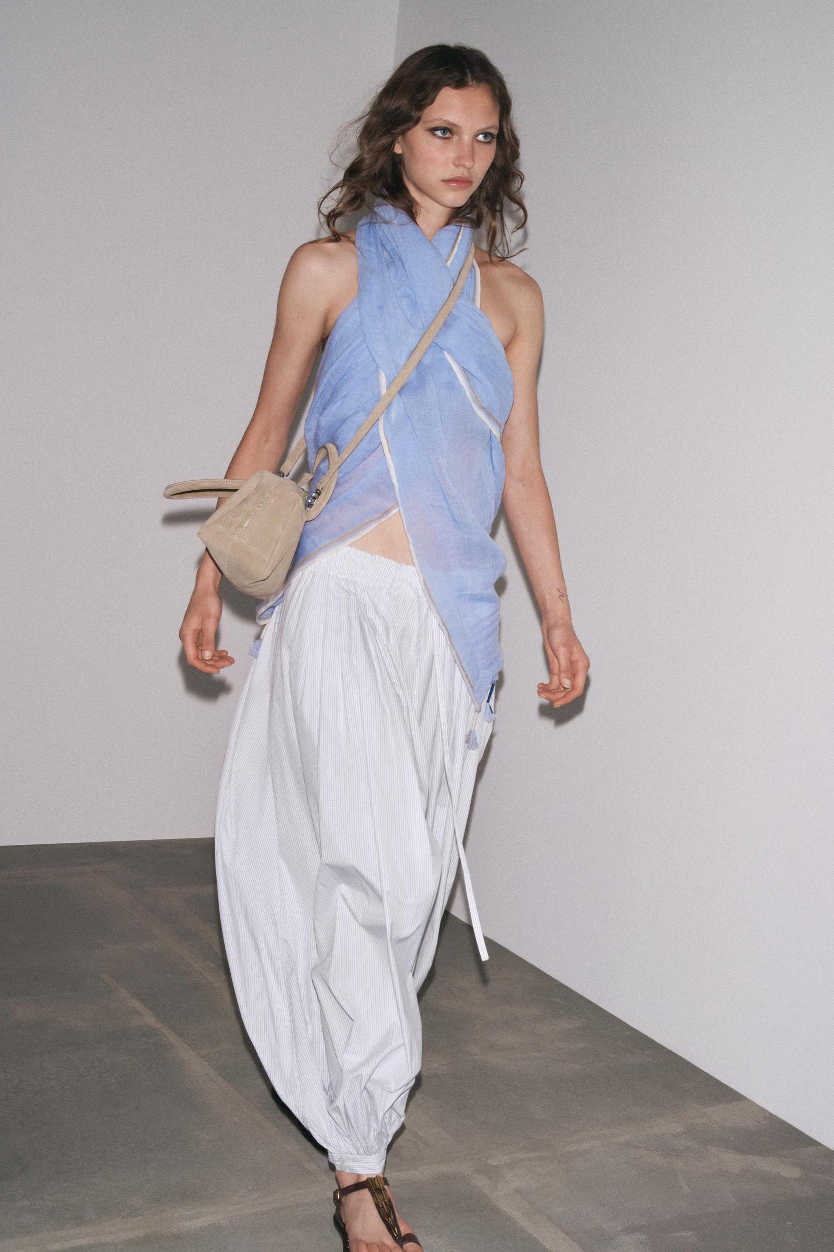 STRIPED LINEN SCARF WITH POM POMS Product Image