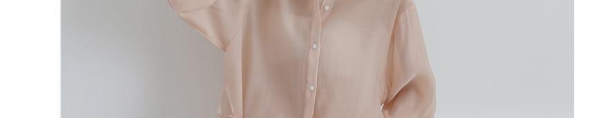 Long-Sleeve Plain Asymmetrical Sheer Oversized Shirt Product Image