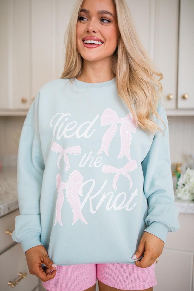 Tied The Knot Light Blue Oversized Graphic Sweatshirt Product Image