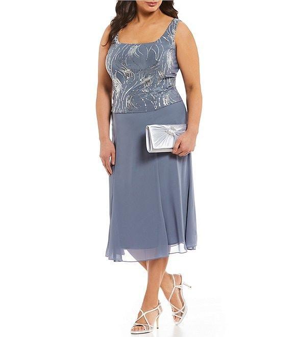 Alex Evenings Plus Size Crew Neck 3/4 Sleeve T-Length Sequin Jacket Dress Product Image