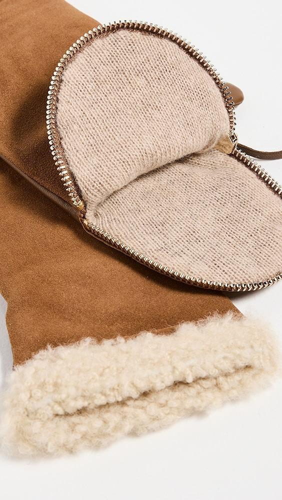 Carolina Amato Shearling Cuff Suede Back Zipper Mittens | Shopbop Product Image