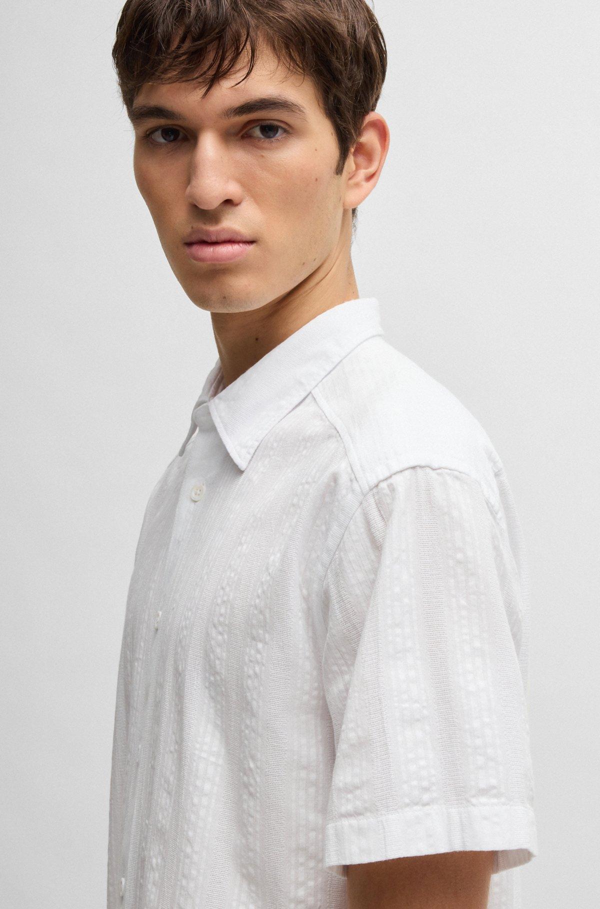 BOSS - Relaxed-fit shirt in striped cotton - White Product Image