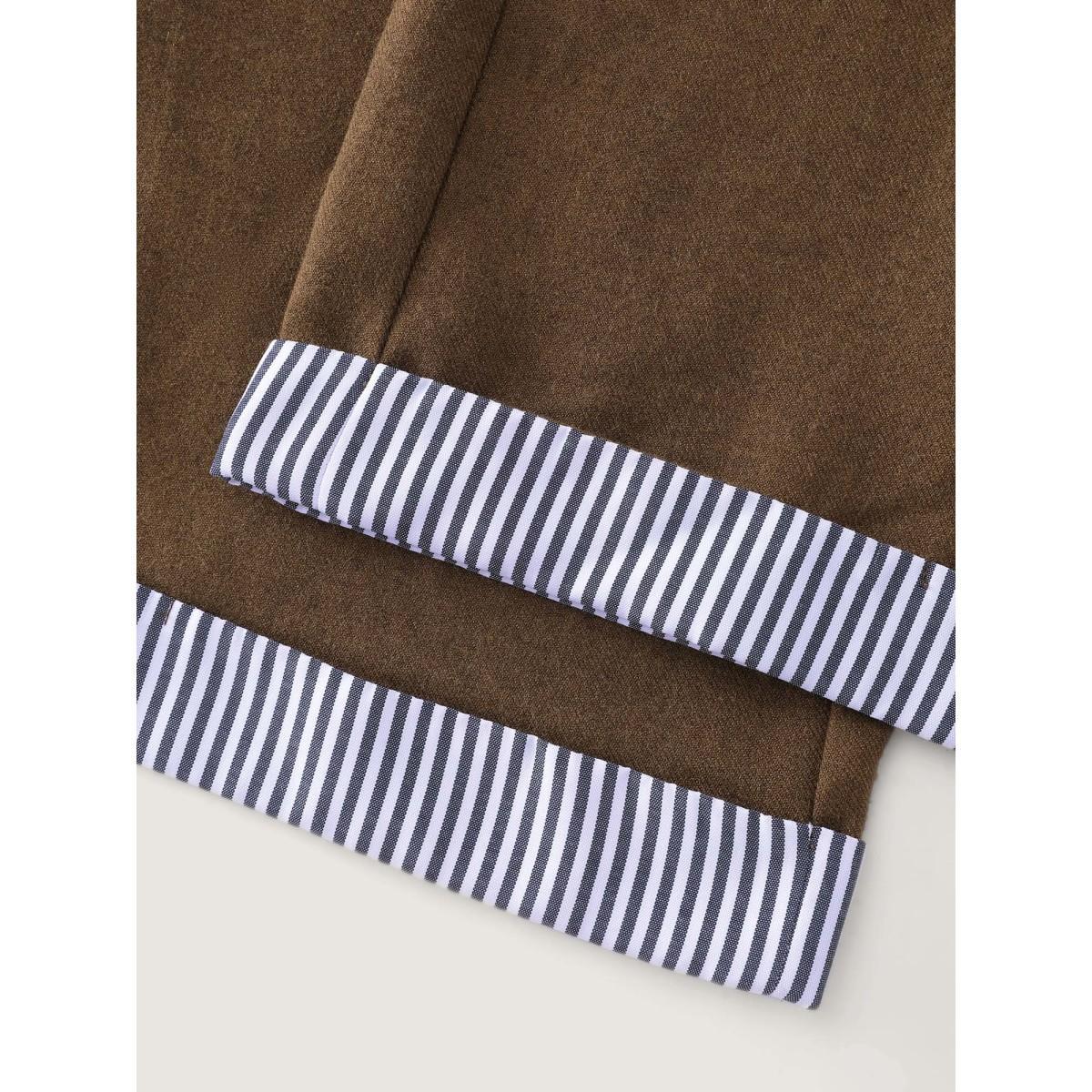 Plus Size Striped Color-Blocked Hem Pants Women Browncoffeecolor Office Straight Leg Mid Rise Office Pants BloomChic 26/4X Product Image