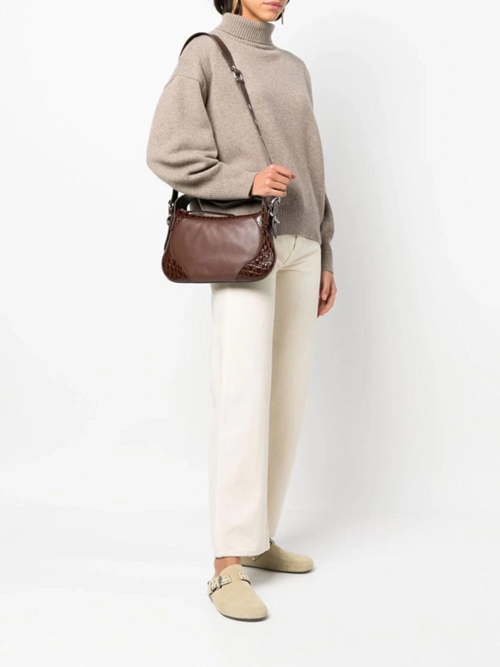 BY FAR Yana Embossed-panel Shoulder Bag In Brown Leather Product Image