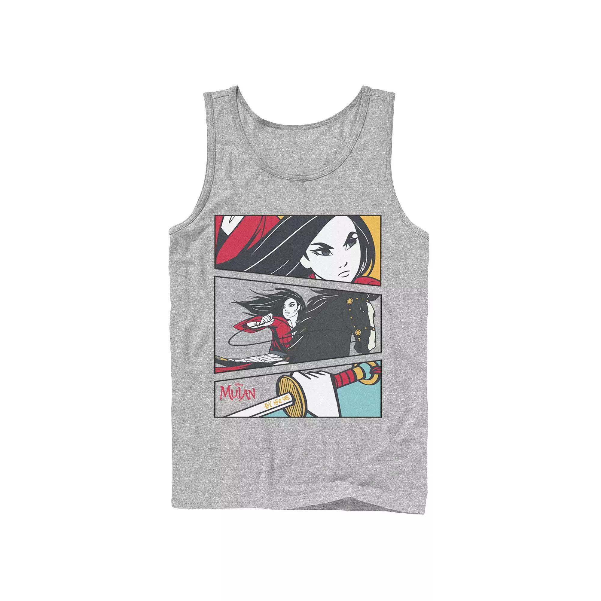 Men's Disney Mulan Comic Action Panels Tank Top, Size: Large, Athletic Grey Product Image