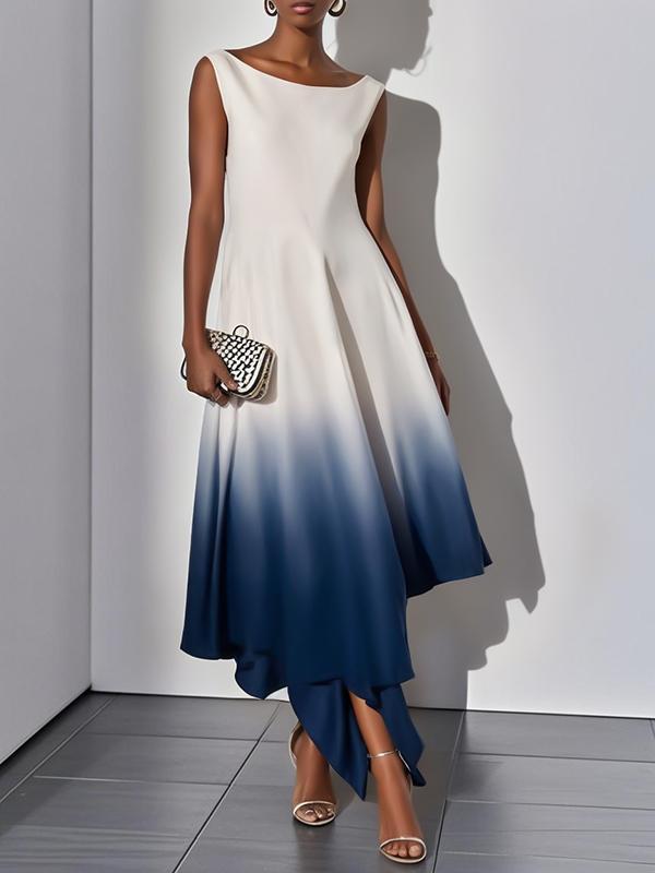 Loose Sleeveless Gradient Split-Joint Boat Neck Evening Dresses Maxi Dresses Product Image