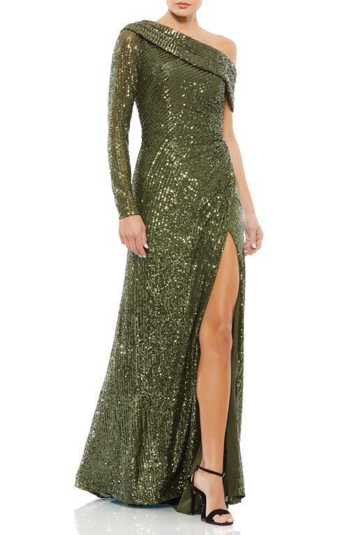 Womens One-Shoulder Sequin Gown Product Image