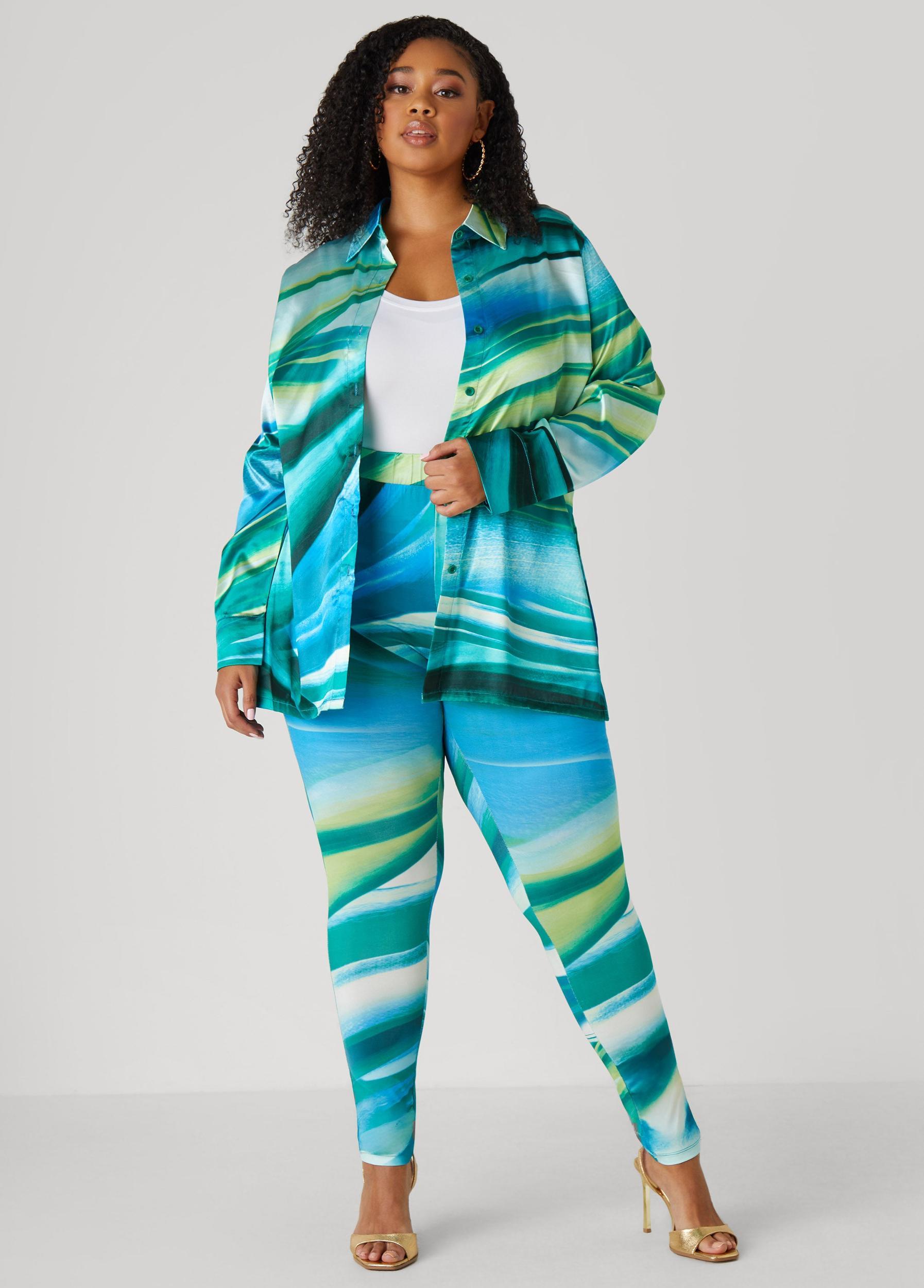 Plus Size Wave Print Leggings Ashley Stewart Product Image