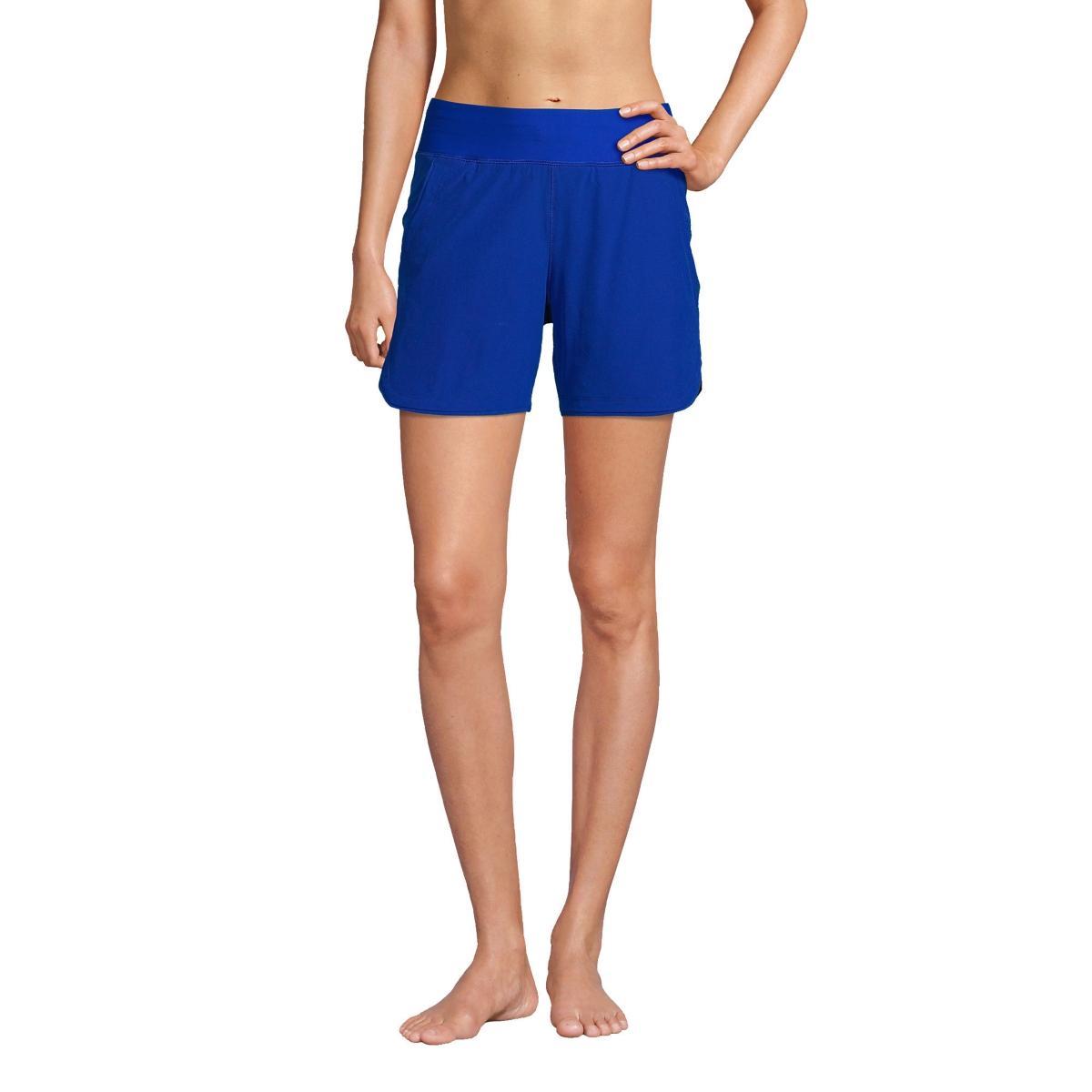 Petite Lands End 5 Quick Dry Elastic Waist Board Shorts Swim Cover-up, Womens Deep Blue Product Image