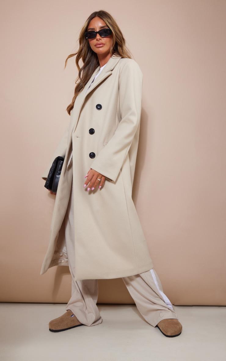 Stone Double Breasted Wool Look Overcoat Product Image