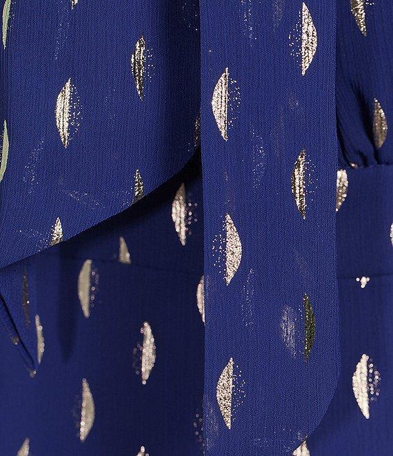 Betsy & Adam Petite Size Metallic Front Ruffled Slit Halter Neck Sleeveless Gown Product Image