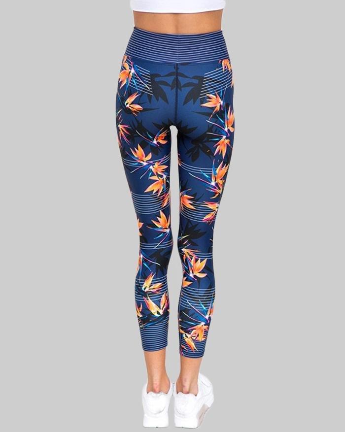 High Waisted Cropped Print & Stripe Yoga Legging Product Image