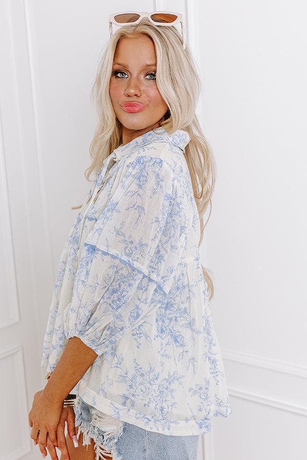 Boho Charm Floral Top in Sky Blue Product Image