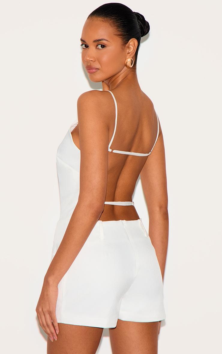 White Tailored Backless Boat Neck Romper Product Image