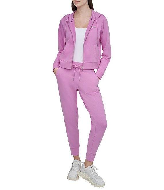 DKNY by Donna Karan Bubble Logo Knit Drawstring Long Sleeve Front Zip Hoodie Jacket Product Image