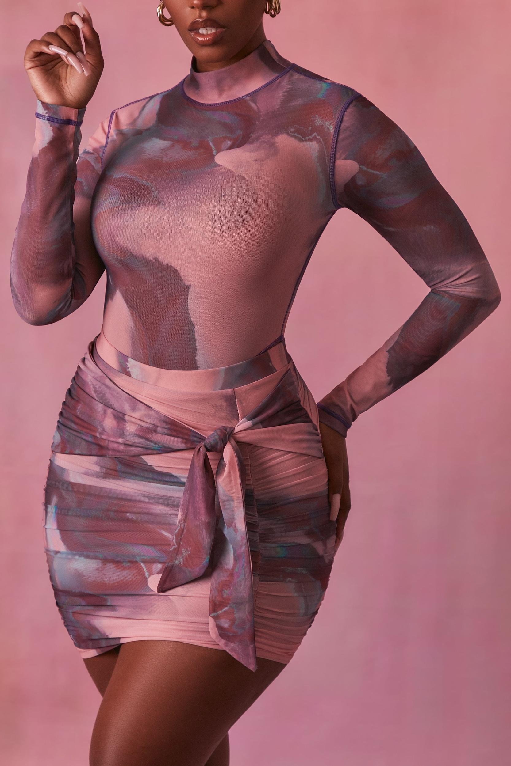 High Neck Long Sleeve Mesh Bodysuit in Blush Product Image
