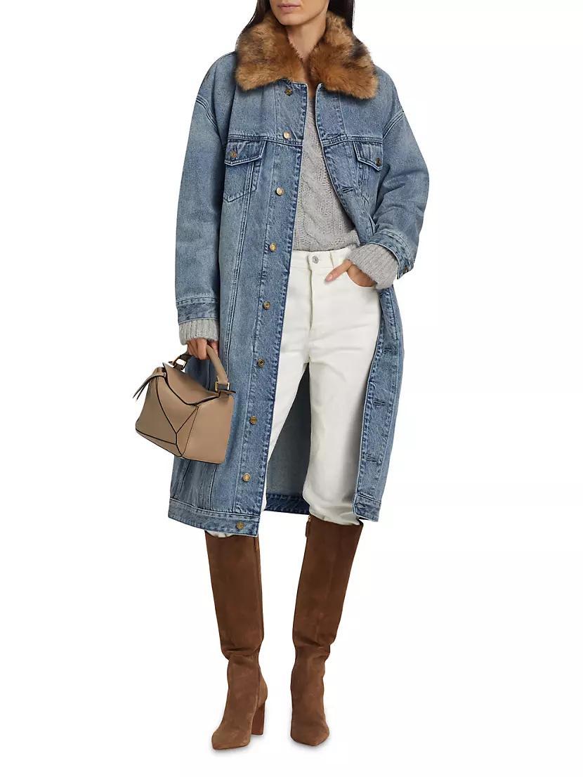 Faux Fur-Trimmed Oversized Denim Coat Product Image