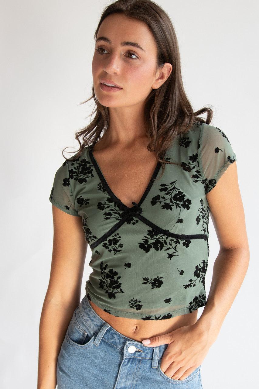 Velvet Floral Mesh Top Product Image