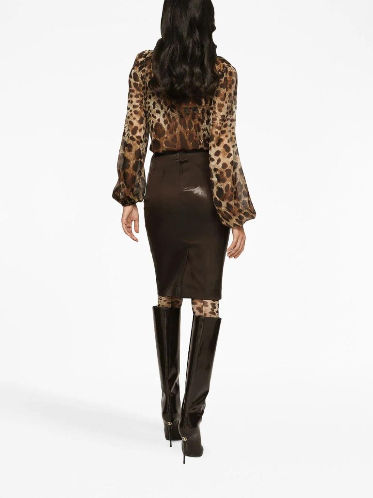 DOLCE & GABBANA Pussy-bow Leopard-print Chiffon Shirt In Brown Product Image