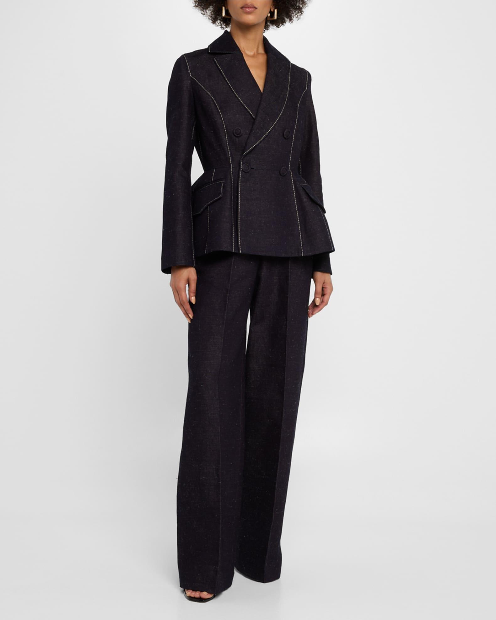 Double-Breasted Denim Peplum Jacket Product Image