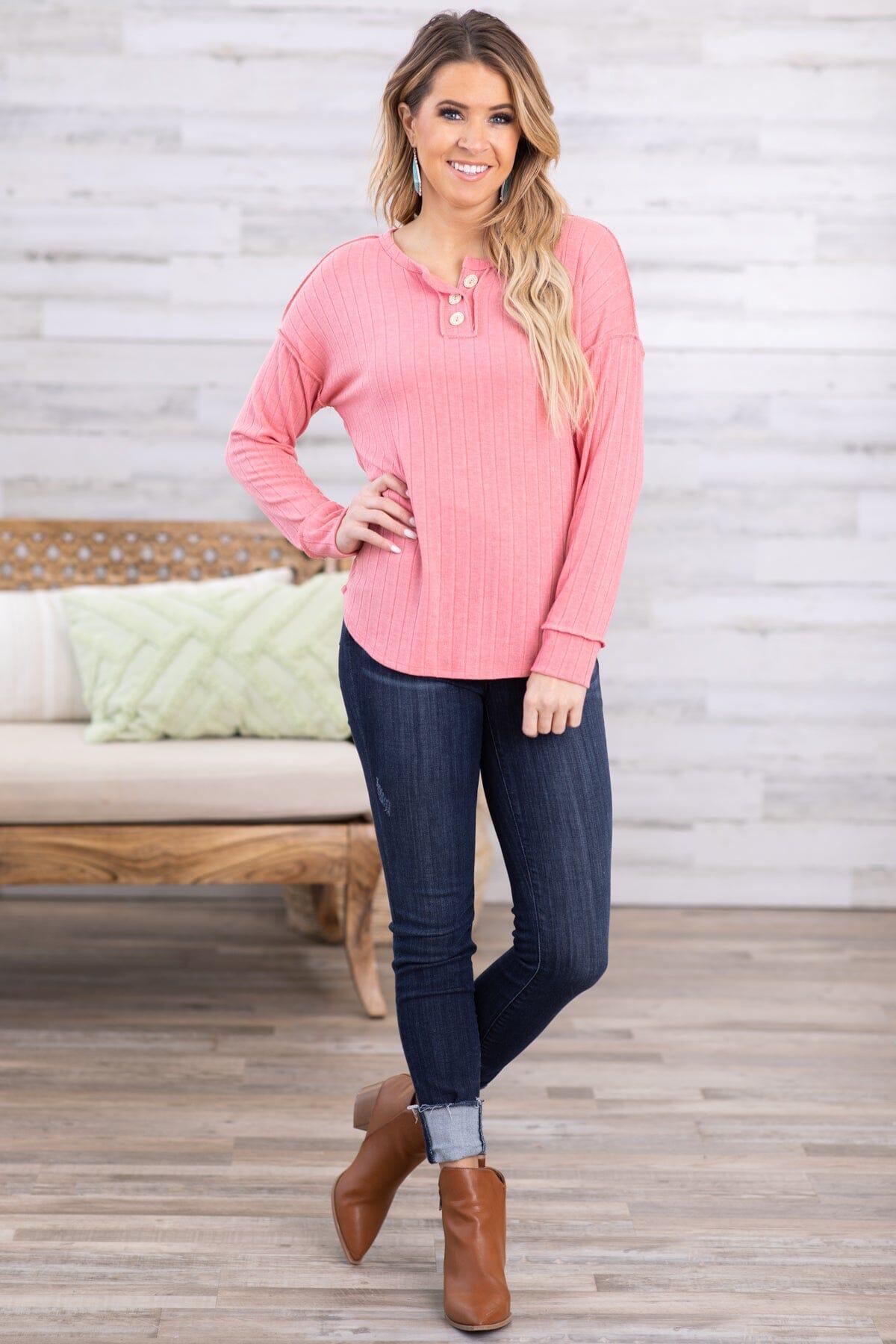 Pink Drop Shoulder Top With Buttons Product Image