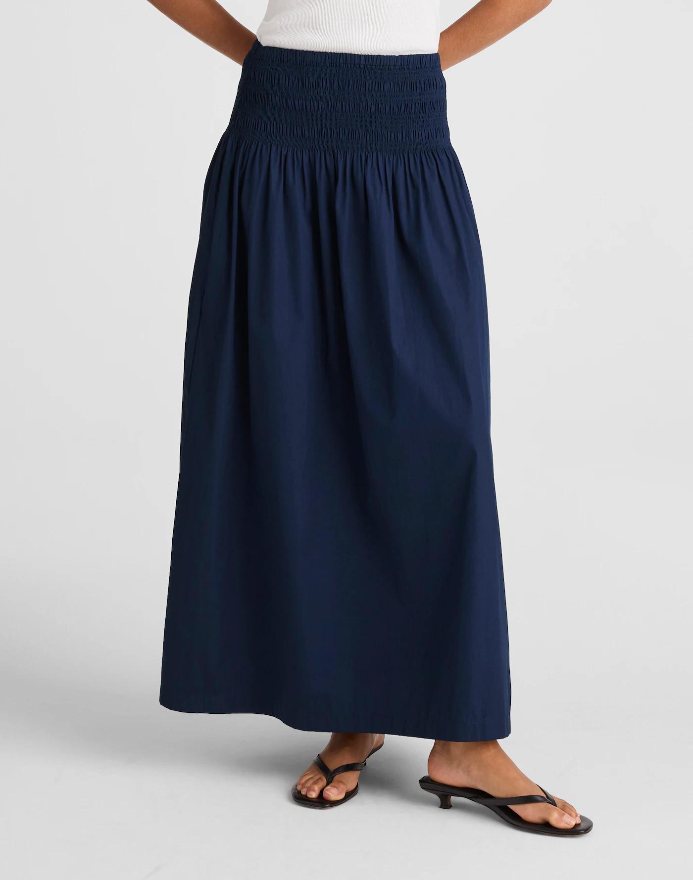 Smocked-Waist Poplin Midi Skirt Product Image