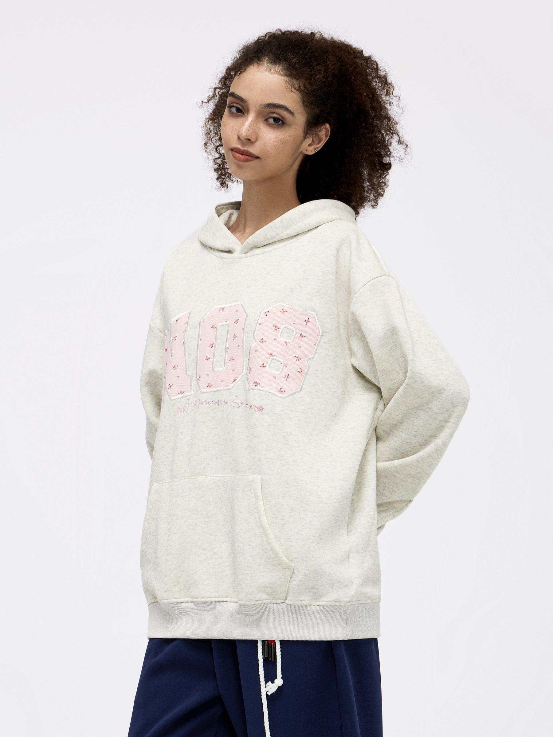 Flower Embroidery Number Hoodie Product Image