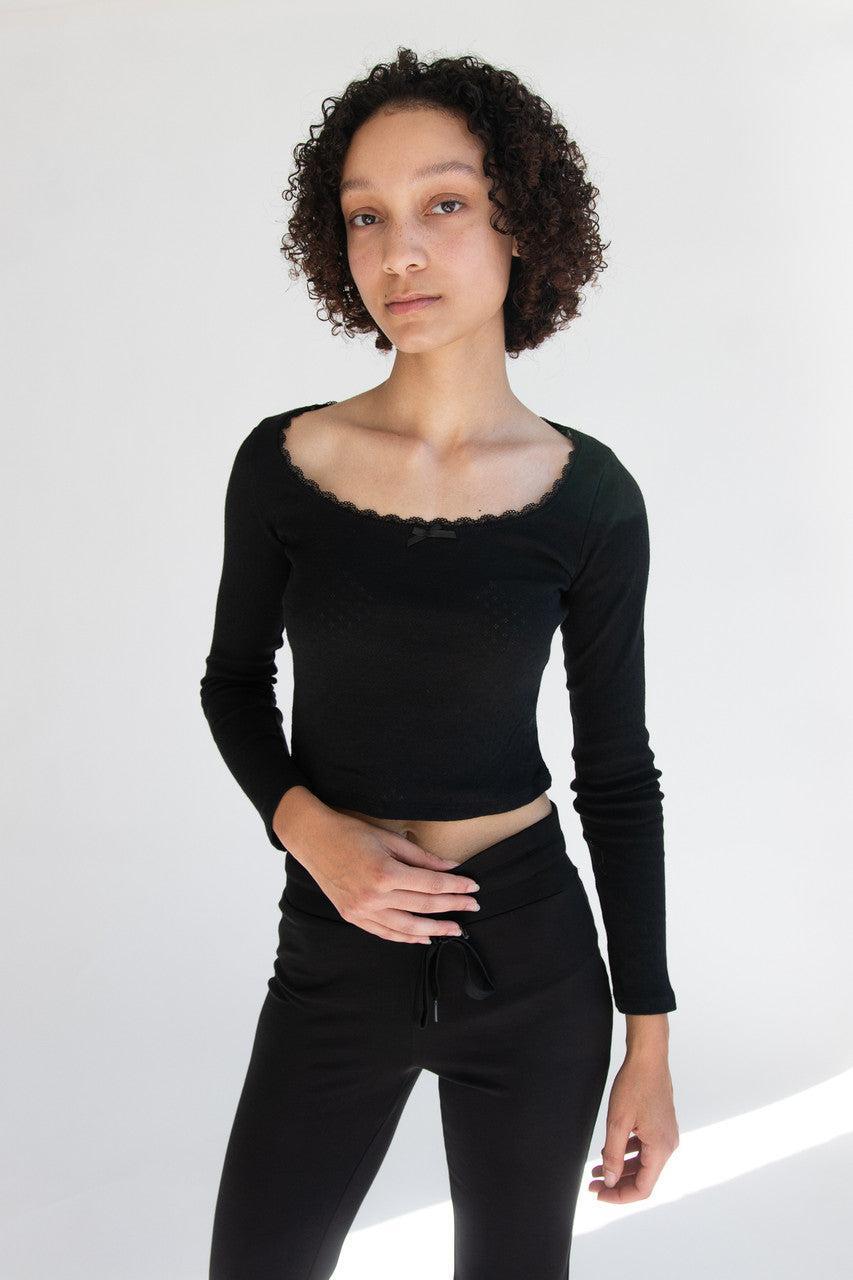 Pointelle Long Sleeve With Bow Product Image
