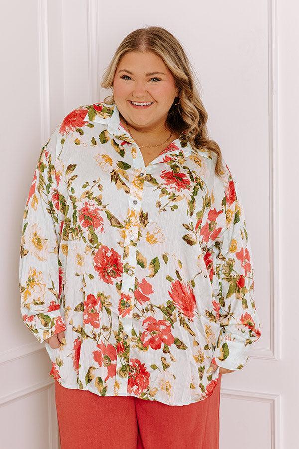 Serene Gardens Floral Button Up in Limpet Shell Curves Product Image