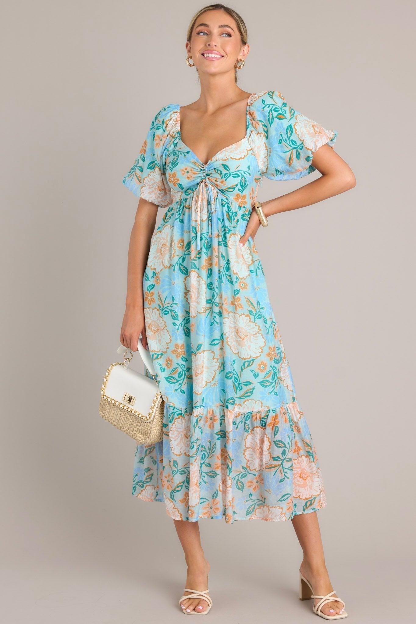 MINKPINK Evelyn Light Blue Puff Sleeve Midi Dress Product Image