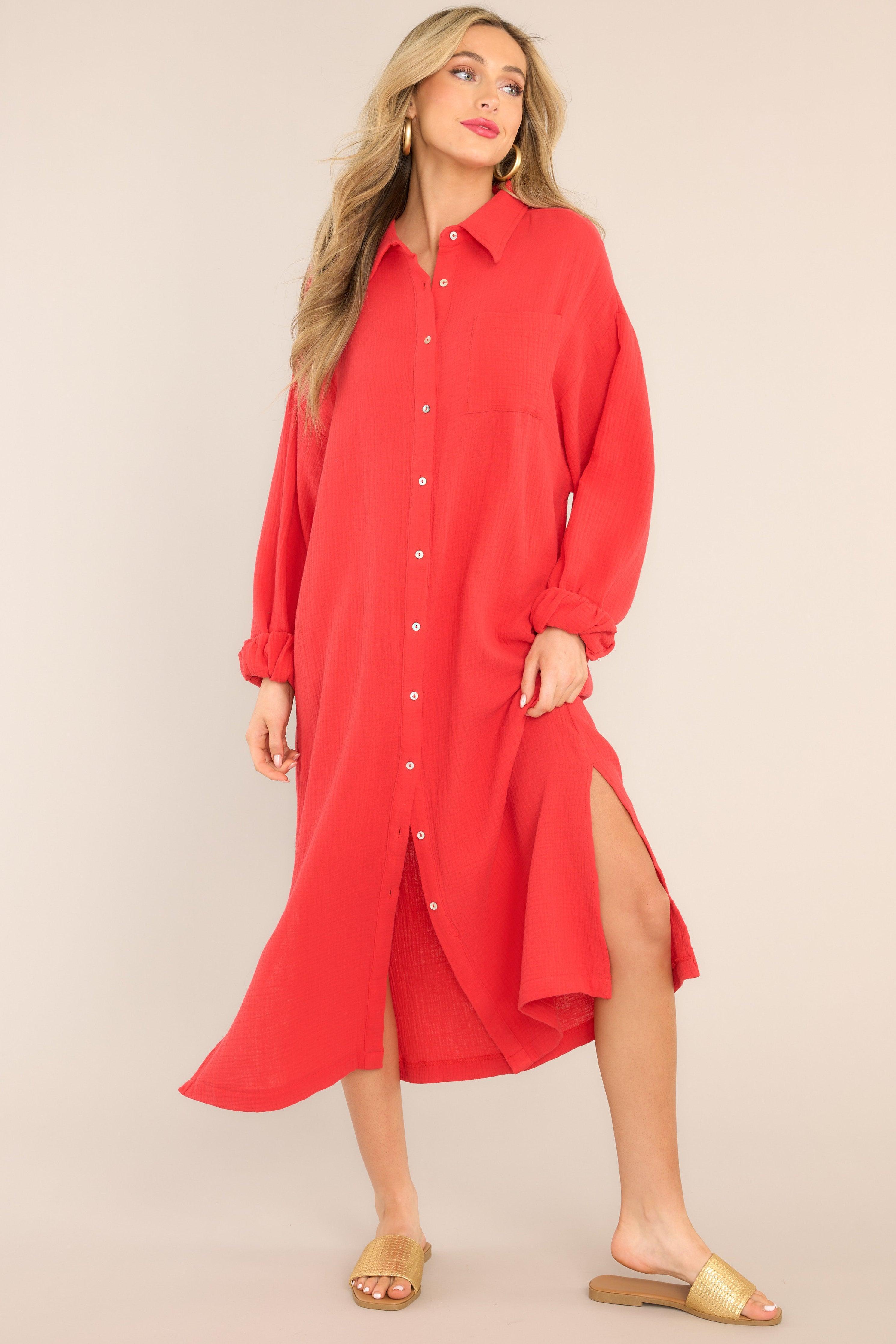 Aura Somewhere Up Above Cherry Midi Dress Red Product Image