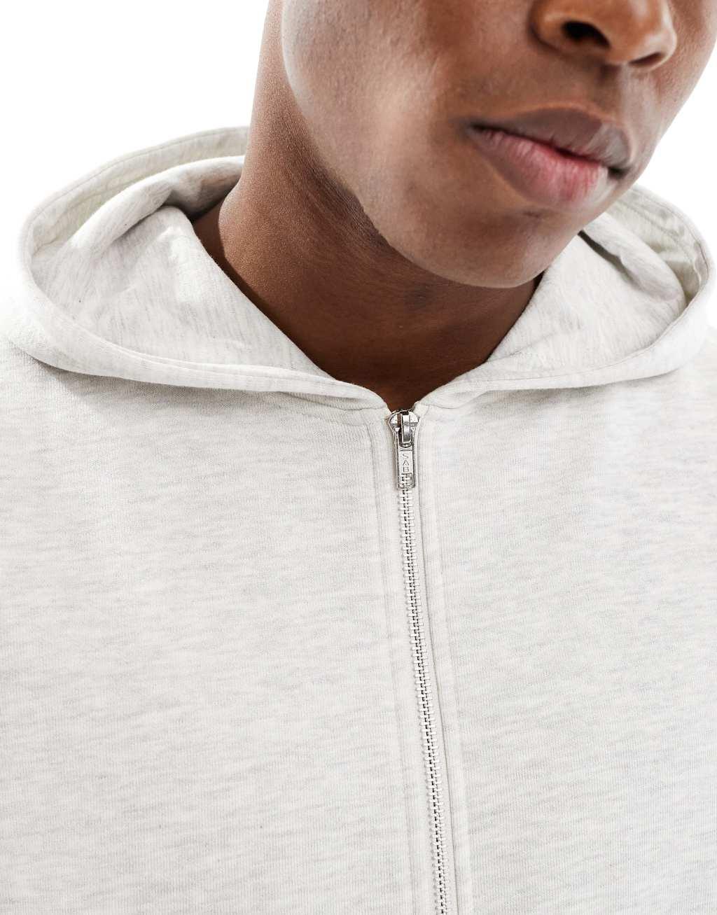 ASOS DESIGN essential extreme oversized zip through hoodie in white heather Product Image