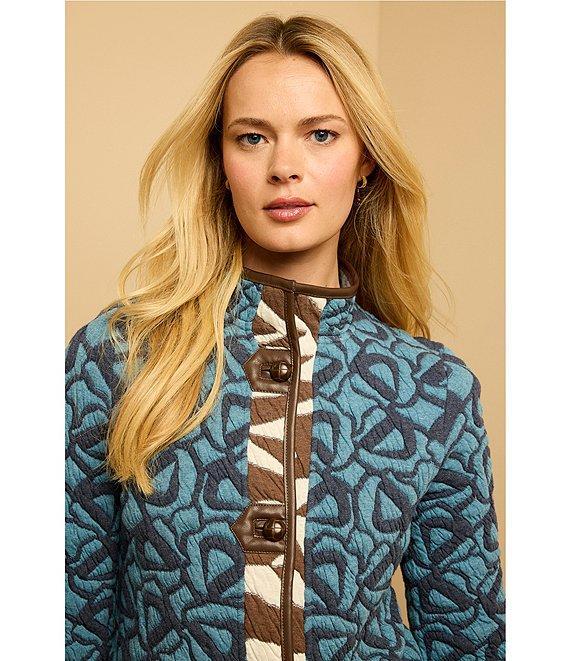 NIC + ZOE Crinkled Knit Contrasting Trim Stand Collar Long Sleeve Jacket Product Image