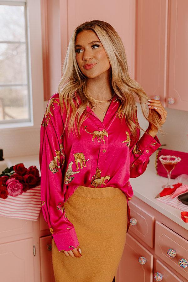 On The PR List Button Up In Fuchsia Product Image