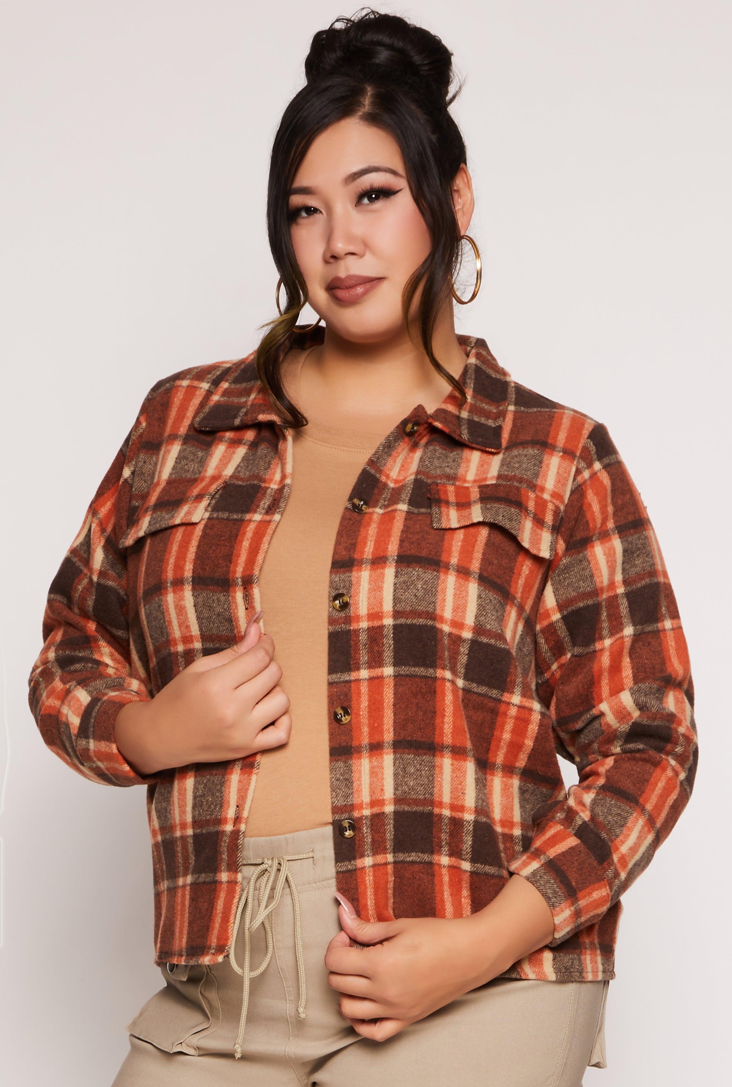 Womens Plus Size Plaid Flap Detail Flannel Shacket Product Image