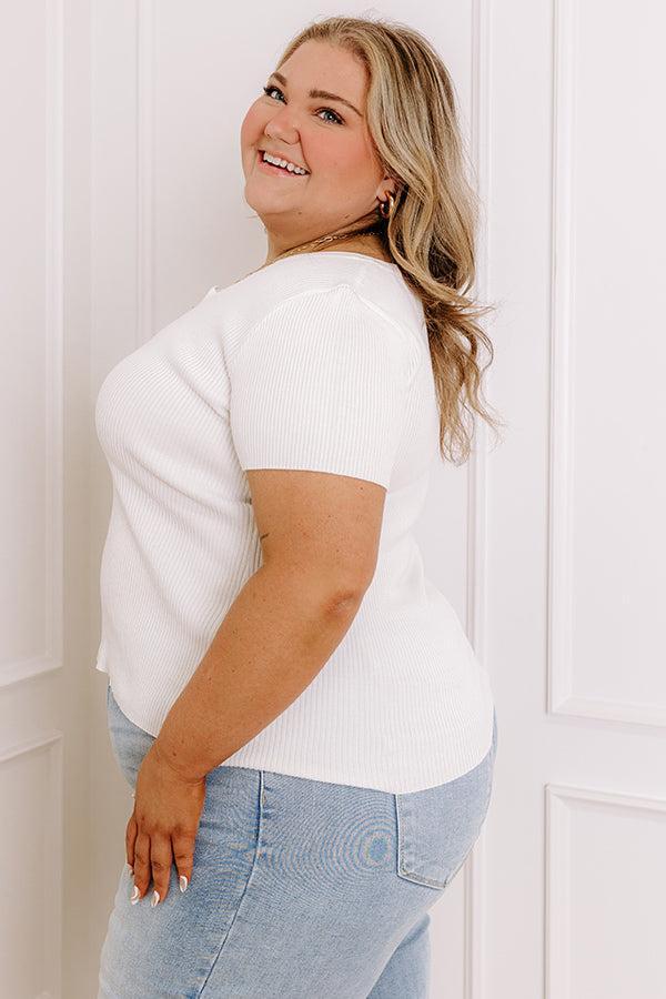 Cafe Hangout Ribbed Henley Top in Ivory Curves Product Image