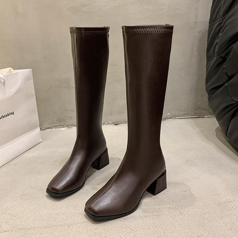 Block Heel Plain Tall Boots Product Image