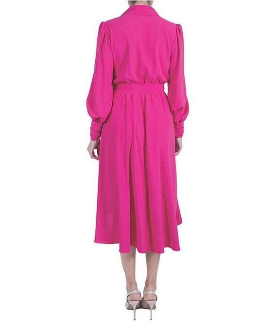 Julia Jordan Matte Crepe Surplice Lapel Neck Long Sleeve Tie Side Dress Product Image